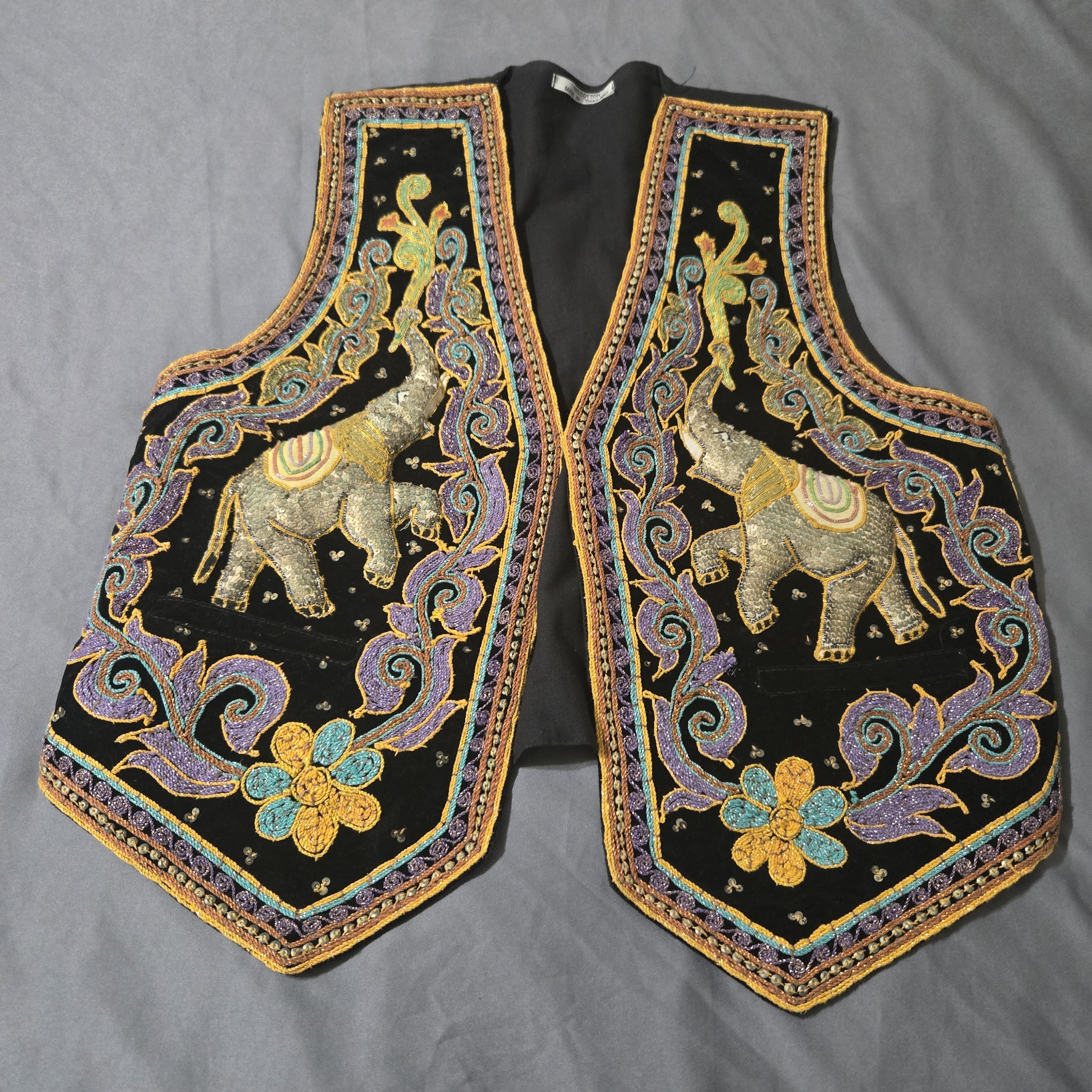 Thailand 3d Elephant Folk Art Sequins Soutache Vest Size Large Aso Kiss See Pic